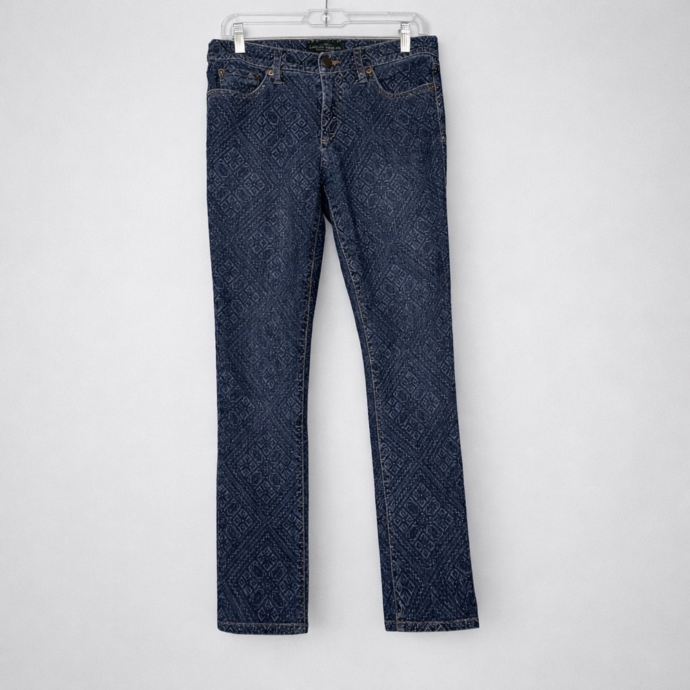 Ralph Lauren Jeans Co. Blue Patterned Size 6 Mid‑Rise Straight‑Leg Diamond Print